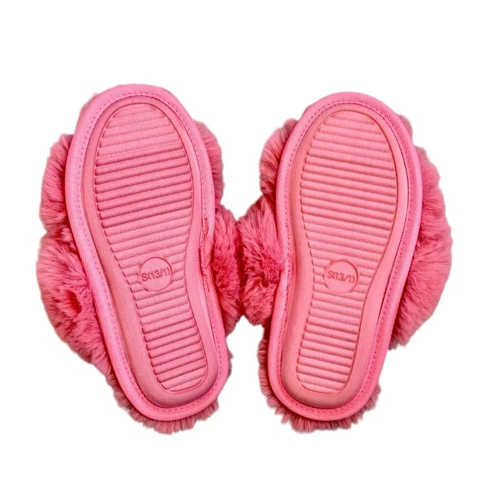 Cat & Jack Pink Fur Open-Toe Brooklyn Slippers Like New Size S-1